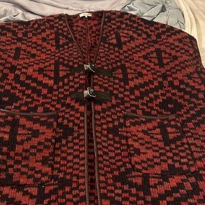 Parker Maroon Black wool blend kimono cape leather trim and buckle closure M